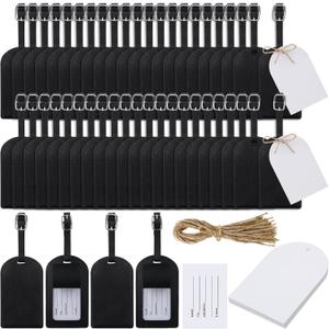 Amylove 48 Sets Leather Luggage Tags Bulk Wedding Favors Luggage Tags for Guests Bridal Gifts Wedding Bridal Shower Gift PU Leather with Name ID Card Tag for Guests (Black)
