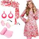 Janmercy 5 Pcs 70s Disco Outfit for Women Hippie Costumes Accessories 70s 80s Halloween Decades Party Cosplay (3X-Large)