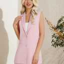 Women's 2 Piece Outfits Sleeveless Suit Vest and Shorts Sets Notch Lapel Two Button Business Casual Blazer Sets (Medium, Pink)