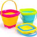 Shindel 3Packs Foldable Pail Bucket, 2L Silicone Collapsible Beach Toys Bucket for Kids, Multi Purpose for Fun Summer Activities, Camping Gear, Beach Essentials