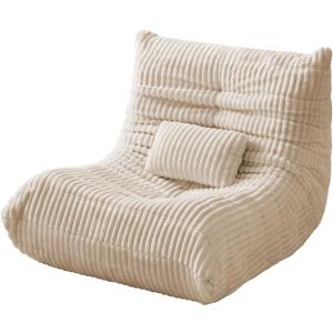 Bean Bag Chair with Lumbar Pillow, Gaint Bean Bag Chairs for Adults, Oversized Corduroy Beanbag Chair with Memory Foam Filled, Lazy Floor Sofa for Reading Gaming Living Room Bedroom (Beige)