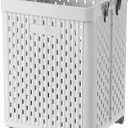 UAK 67L Plastic Laundry Basket with Wheels & Handle, Heavy Duty Foldable Laundry Hamper – Easy Clean Waterproof Rolling Organizer for Bathroom & Laundry Room, Grey