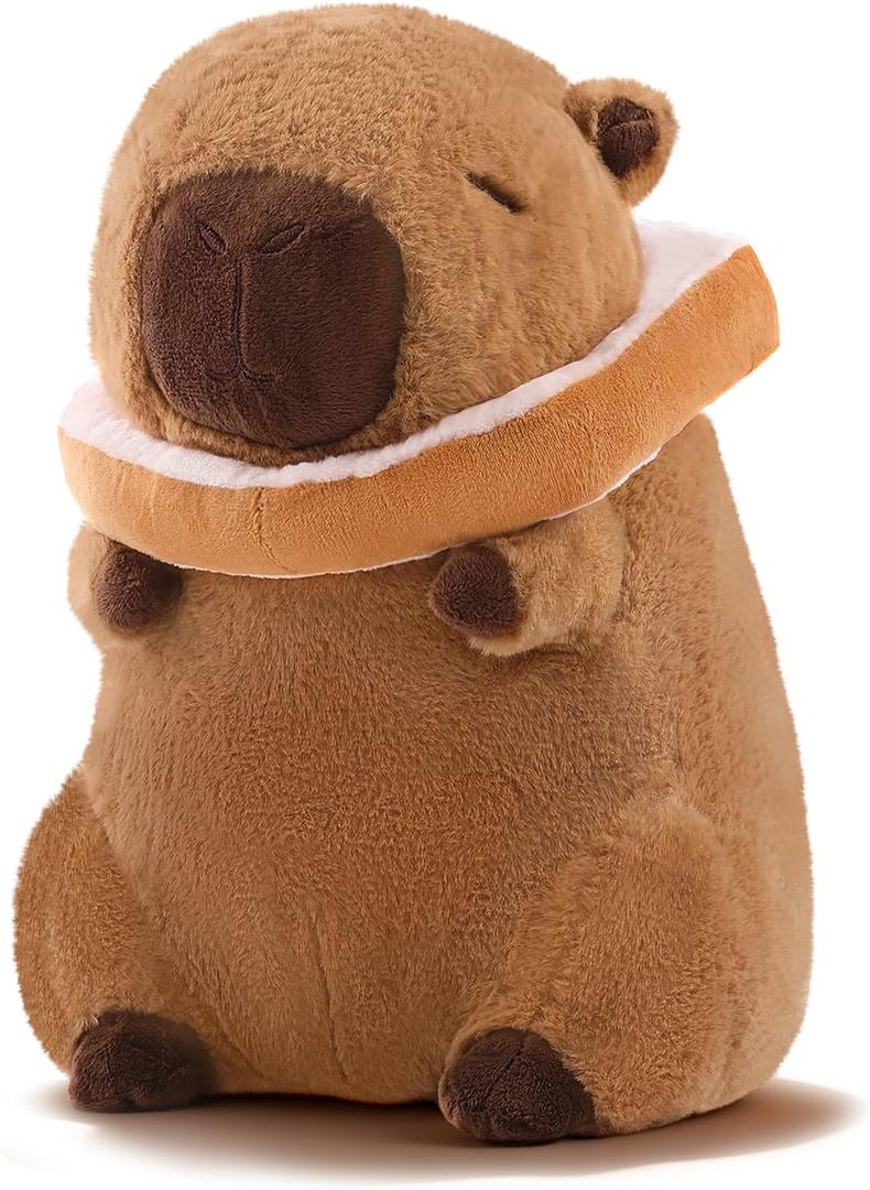 Capybara Plush Cute Capybara Stuffed Animal Kawaii Plush with Wearable Toast Headgear Bread Capybara Gifts Cute Plush Pillow Valentines Day Gifts for Kids Boys Girls 12 Inch