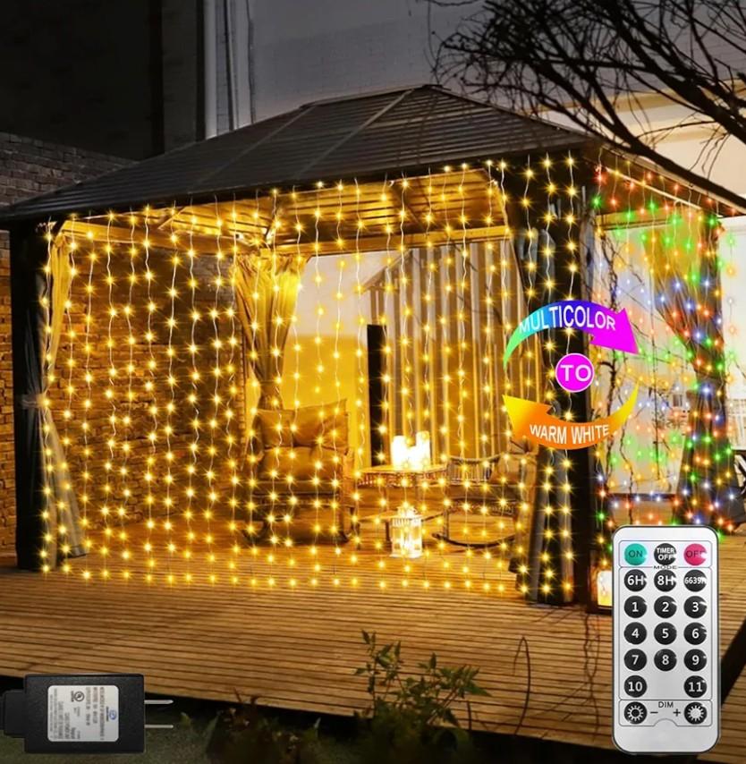 ZAIYW Curtain Lights 600 LED 20Ftx10Ft, Dual Color Changing Curtain Fairy Light Connectable with Timer Remote Waterproof for Bedroom Wedding Party Garden Outdoor Decor (Warm White & Multicolor)