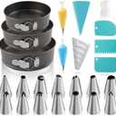 122PCs Cake Pan Sets for Baking, 7/8/9 Inch Round Cake Pans, Nonstick Springform Cake Pans, Cheesecake Baking Pans with 100 Pcs Piping Bags, 16 Pcs Nozzles, 3 Pcs Scrappers