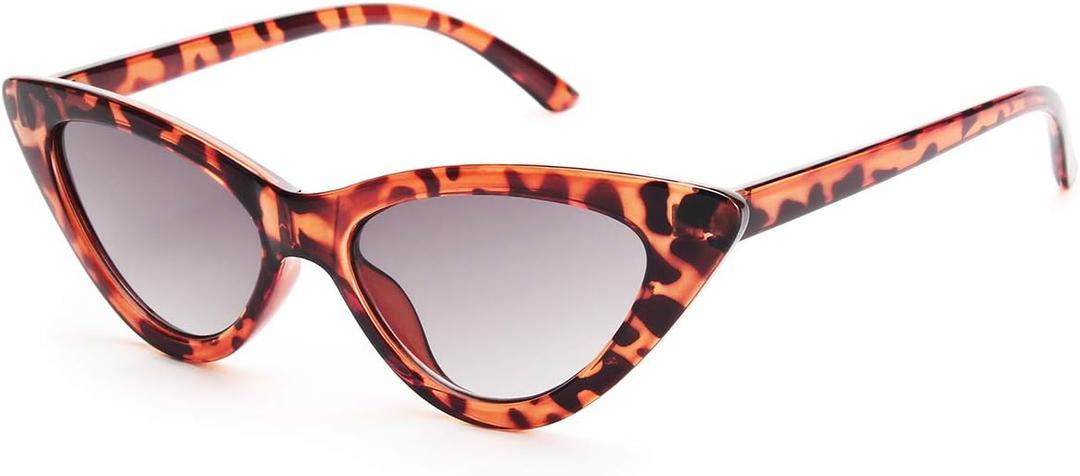 Livh Retro Vintage Narrow Cat Eye Sunglasses for Women Clout Goggles Plastic Frame (Leoaprd Grey)
