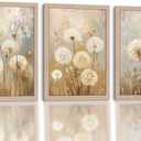 3 Pcs Framed Dandelion Canvas Wall Art, Modern Floral Prints, 16x24 Inch