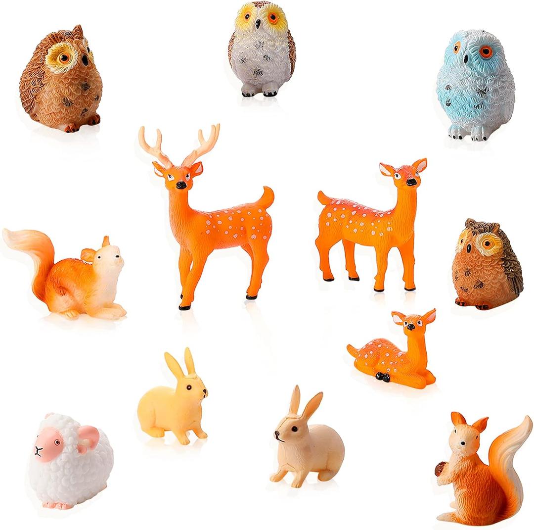 Skylety 12 Pcs Miniature Fairy House Garden Animals Fairy House Figurines Kit Mini Forest Animals Figures Tiny Resin Garden Accessories for Kids Craft Modeling Decor Micro Landscape