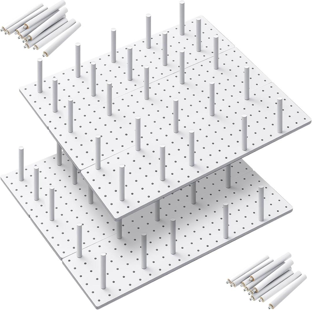 Kigley 6 Pcs Wood Pegboard Drawer Organizer with 48 Pegs Wood Peg Board System Peg Drawer Organizers for Kitchen Dishes Plate Pegboard Food Containers(20.98x5.91,White)