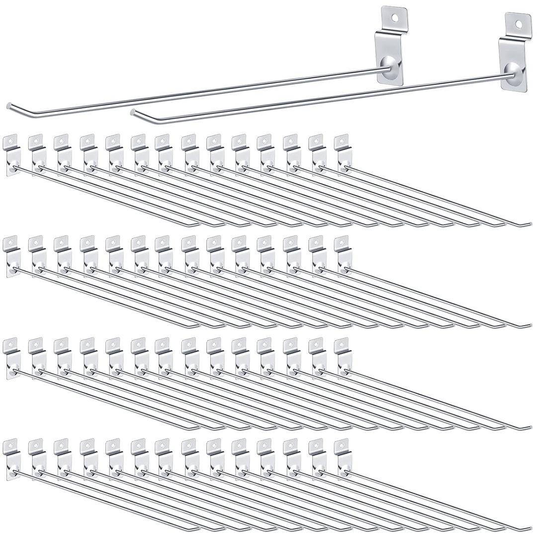 Moxweyeni 100 Pcs Heavy Duty Slatwall Panel Hooks Hanging Metal Slat Wall Hanging Hooks Silver Slat Wall Hanger Commercial Grade Slatwall Pegs Accessories for Shop Retail Display (11.8 Inch)