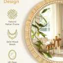 OYPEIP 24 Inch Round Natural Rattan Wall Mirror, Boho Decorative Mirror with White Beads, Rustic Farmhouse Circle Mirror for Living Room, Entryway, Bathroom, Bedroom