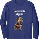 Weenie Dog Dachshund Mom Mama Womens Long Sleeve T-Shirt (M, Navy Blue)
