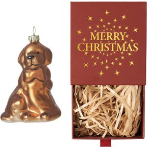 WDS WONDROUS Dog Ornament Christmas Tree Decor - Glass Animal Ornament, Cute Gold Christmas Hanging Ball Decor, Small Xmas Ornaments for Tree Winter Holiday Decor Gift(2.55”)