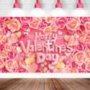 Large Pink Rose Valentine Backdrop Happy Valentines Banner, 72x44 Inch Valentine Photo Backdrop for Valentine Decorations
