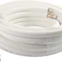 ICOOL 25 Ft. Mini Split Line Set, 1/4" & 1/2" O.D. Twin Copper Pipes, 3/8" Thickened PE Insulated Coil Copper Line with Nuts for Air Conditioner HVAC Refrigeration and Heating, without Fittings