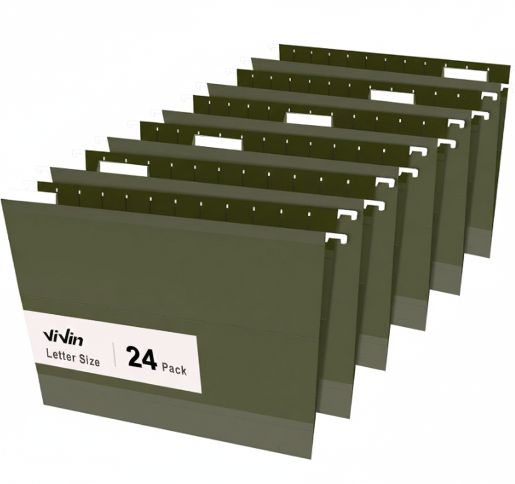 ViVin Hanging File Folders, 1/5-Cut Adjustable Tabs with 24 Per Box, 2 Inch Expansion, 24 Pack Letter Size Hanging File Folders, Designed for Office Home School Filing Cabinet(Assorted)
