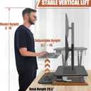 Height Adjustable Standing Desk Converter with Keyboard Tray, 26x16 Inch, Sit to Stand Desk Riser with Elegant Side Cover and Wooden Feet, Compact Monitor and Laptop Riser for Home & Office, Black, Gas Spring Standing Desk Converter