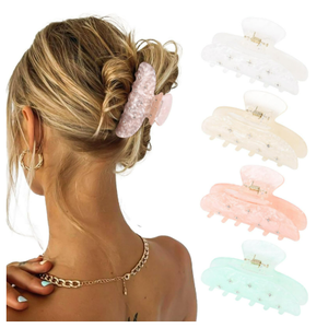 4Pcs Large Acrylic Clips - Big Non-Slip Banana Barrettes for Thick Hair, Strong Hold Jaw Clips for Women Girls
