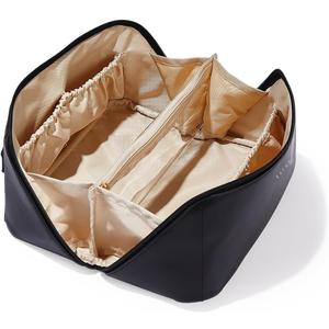 EACHY Travel Makeup Bag, Large Capacity Cosmetic Bag for Women, Waterproof PU Leather, Flat Open Portable Toiletry Bag for Skincare, Brushes & Travel Essentials (EXP 04/01/28)