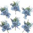 Meldel Dusty Blue Rose Boutonniere for Men,Set of 6,Groomsmen Groom Boutonnieres for Wedding Corsage Ceremony Anniversary, Formal Dinner Party, Fall Vintage Rustic Marriage Prom Flower