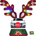 IC ICLOVER Reindeer Antlers for Cars with LED Lights, Car Reindeer Antlers & Red Nose, Glowing LED Reindeers Costume Kit, Car Christmas Decorations Xmas Gifts for Most Vehicles SUV MPV Van Truck
