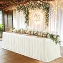 Partisky Light Ivory Pleated Ruffle Table Cloth for Wedding Baby Shower Display Table,Wrinkle Resistant Polyester Table Skirt for Rectangle Tables 6ft