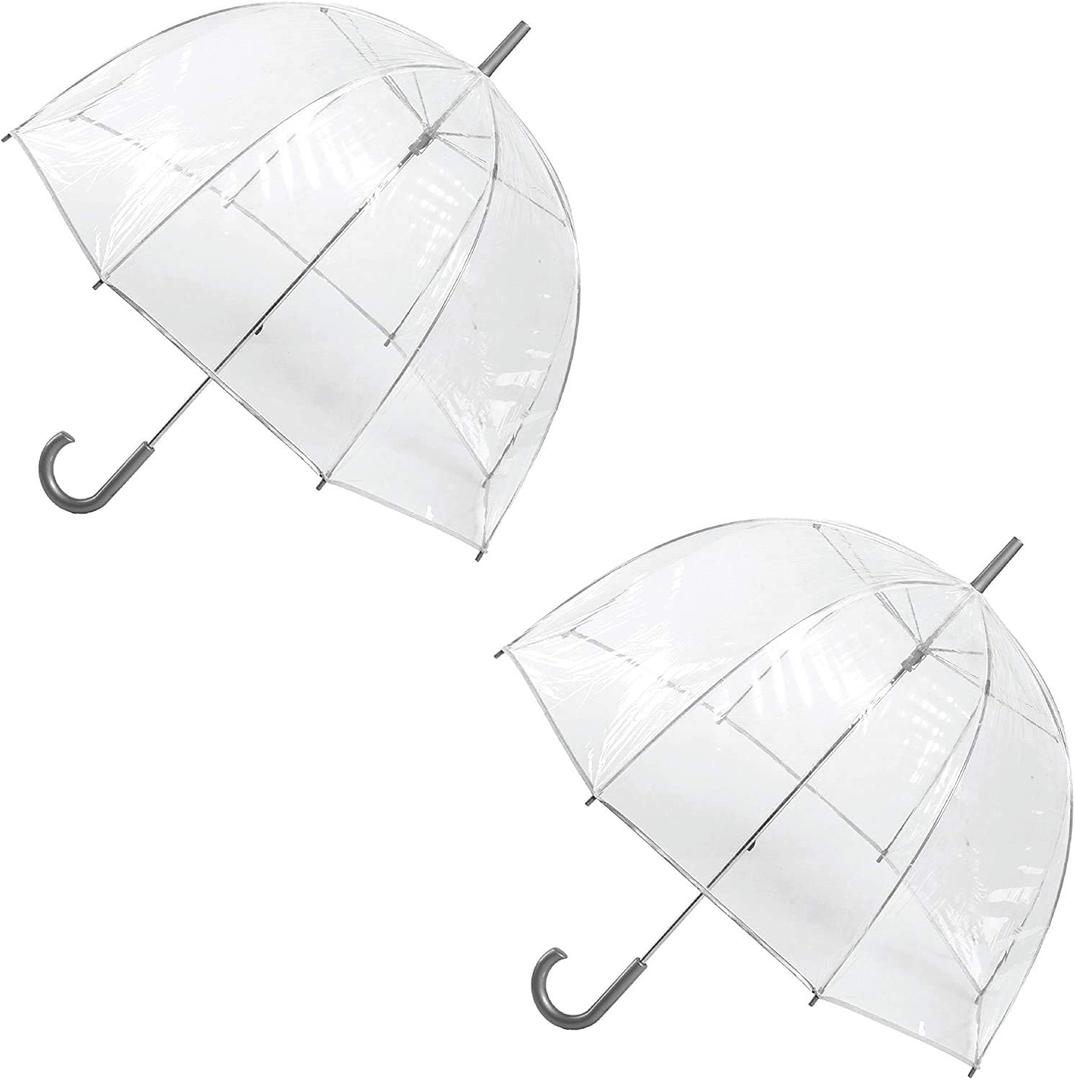 totes Adult Clear Bubble Umbrella with Dome Canopy and Lightweight Wind and Rain Protection (Clear (2 Pack))
