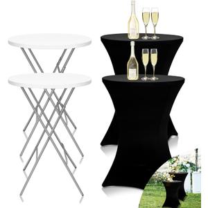 GUAGUA 32" 2PCS Round Plastic Folding High Top Table - Versatile Bar, Cocktail & Portable Pub Table for Parties, Bistro & Events (2PCSWhite Set C)