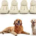 Dog Shoes, Dog Sandals for Hot Pavement, Non-Slip Waterproof Dog Booties for Winter Snowy Day and Summer, Adjustable Straps Easy-Clean Beach Outdoor Pet Boots Rugged Sole-4Pcs Beige (Size 6:2.56''x1.97'')(L*W))