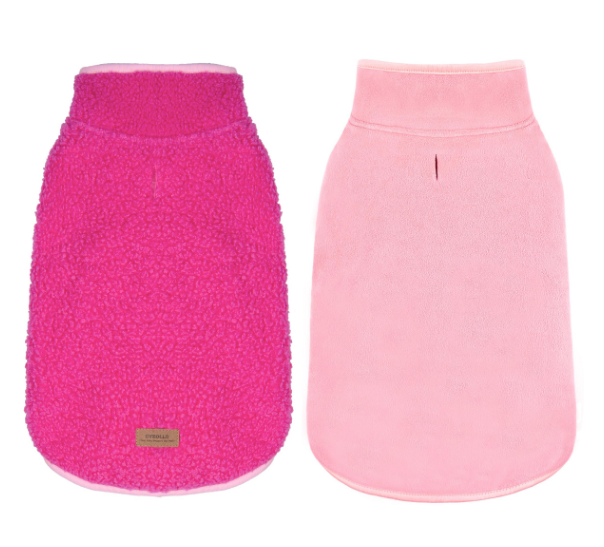 cyeollo Warm Dog Sweater Coat Jacket Thickened Thermal Sherpa Sweaters Reversible Fleece Vest Pet Clothes for Cold Weather Winter Dog Coats for Small Dogs Girl, Pink M (Medium (10-15lbs))