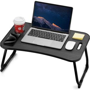 ZEAPTAC Laptop Bed Desk, Foldable Lap Desk, Portable Lap Table, Laptop Stand with Cup Holder & Tablet Slot & Lifting Handle for Working Writing Drawing & Eating - Black
