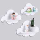 Tatuo 3-Piece Wavy Floating Shelves - Cute Cloud Daisy Flower Plant Wall Shelf, Kawaii Danish Room Decor, Funky Squiggle Preppy Book Shelf (White, Cloud)