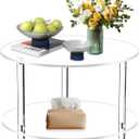 Modern Clear Acrylic Round Side Table,2 Tier Detachable End Table,15.75" Wide Drink Table for Small Spaces,Acrylic Coffee Table for Living Room, Bedroom,Study Room Round,Easy Assembly,Clear