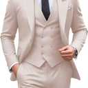 Mens Suit Slim Fit 3 Piece Double Breasted Beige Suit Men Formal Tuxedo Set Casual Wedding Groom Suits Large