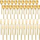 48 Pcs Forks and Spoons Set for 24, Stainless Steel Flatware Cutlery Set Mirror Polished Kitchen Utensil, 6.5 Inch Forks and 7.3 Inch Spoons for Home Kitchen Restaurant, Dishwasher Safe(Gold)