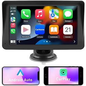 Portable Car Stereo Wireless Apple CarPlay Android Auto, 7 Inch Touchscreen Car Radio Multimedia Player Support Bluetooth Hand Free Calling Online GPS FM Audio Mirror Link