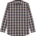 Amazon Essentials Men's Long-Sleeve Slim-Fit Stretch Poplin Shirt (Gold Navy Checked)