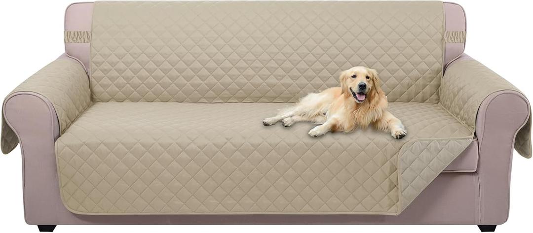 U-NICE HOME Reversible Sofa Cover Couch Cover for Dogs with Elastic Straps Water Resistant Furniture Protector for Pets Couch Cover for 3 Cushion Couch (Sofa, Sand/Beige)