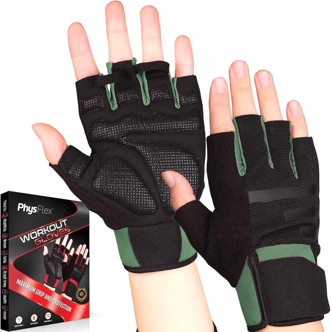 Workout Gloves for Men & Women - Weight Lifting & Gym Gloves with Enhanced Grip, Wrist Support & Palm Protection - Fitness Gloves for Training, Crossfit, Cycling & Exercise (Green)