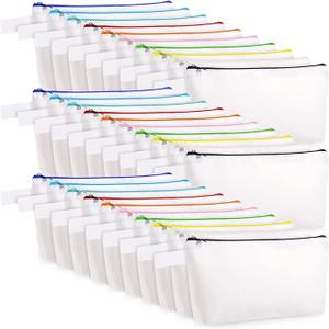 Saintrygo 30 Pieces Blank DIY Craft Canvas Pencil Case  Makeup Pouch Bags in Bulk, Travel Toiletry Canvas Cosmetic Zipper Pouch for Storage(8.66 x 5.11 x 1.77 Inches)