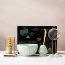 7Pcs Japanese Matcha Tea Set, Matcha Kit with Matcha Bowl (with Pouring Spout), Matcha Whisk, Whisk Holder, Strainer - Elegant Matcha Set for Gifting and Personal Use, Gift Box Packaging (Green spots)