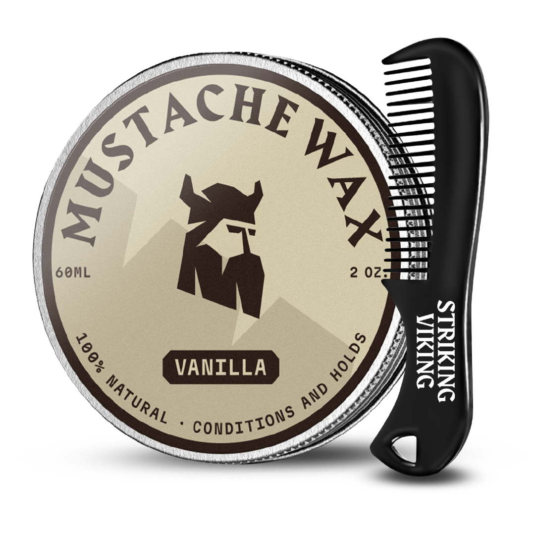 Striking Viking Mustache Wax and Comb Kit Beard and Moustache Wax for Men with Strong Hold Natural Beeswax Helps Tam