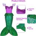Ariel Mermaid Costume for Girls Kids Princess Dress with Wig Necklace Accessories Set for Halloween Costume Birthday (XXXL)