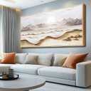 Large Canvas Wood Framed Abstract Wall Art Living Room Restaurant Wall Decor for Bedroom Office Decoration White Landscape Painting of Mountains and Seas Picture Artwork Home Decor 30x60 in