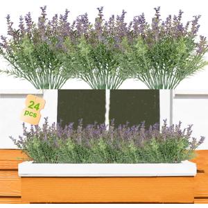 24PCS Lifelike Artificial Lavender Flowers, Fake Lavender Plants Shrubs for Wedding Bouquets, Realistic Faux Flowers UV Resistant for Indoor Outdoor Home & Garden Greenery Decor