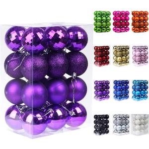 Emopeak 24Pcs Christmas Balls Ornaments for Xmas Christmas Tree - 4 Style Shatterproof Christmas Tree Decorations Hanging Ball for Holiday Wedding Party Decoration (Purple, 2.4"/6.2CM)