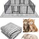 BNOSDM 91"" X 63"" Washable Bunny Cage Liners Large Rug for Rabbits Large Non Slip Pad for Bunnies Reusable Rabbit Liner for Chinchillas Cats Guinea Pigs Ferrets Dogs, Grey+black