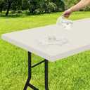 Smiry Rectangle Tablecloth, Elastic Fitted Flannel Backed Vinyl Tablecloths for 5ft Folding Tables, Waterproof Wipeable Table Covers for Indoor, Outdoor, Picnic and Camping (Beige, 30"x60")