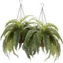 OakRidge Fully Assembled Artificial Fern Hanging Basket Set of 2  Indoor/Outdoor Use  23  L
