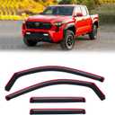 in-Channel Rain Guards for Toyota Tacoma 2024-2026 Double/Crew cab, Window Visor Shields Vent Deflector Shade Wind Dark Smoke 2025 24 25 26, Tape-On Inside-Mount, 4PCS